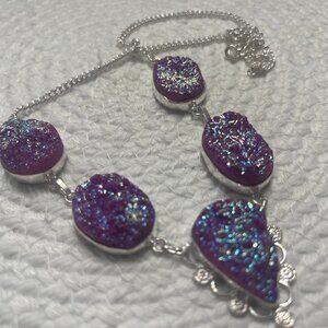 Gorgeous PURPLE/PINK TITANIUM DRUZY Handmade Sterling 925 Necklace #127D